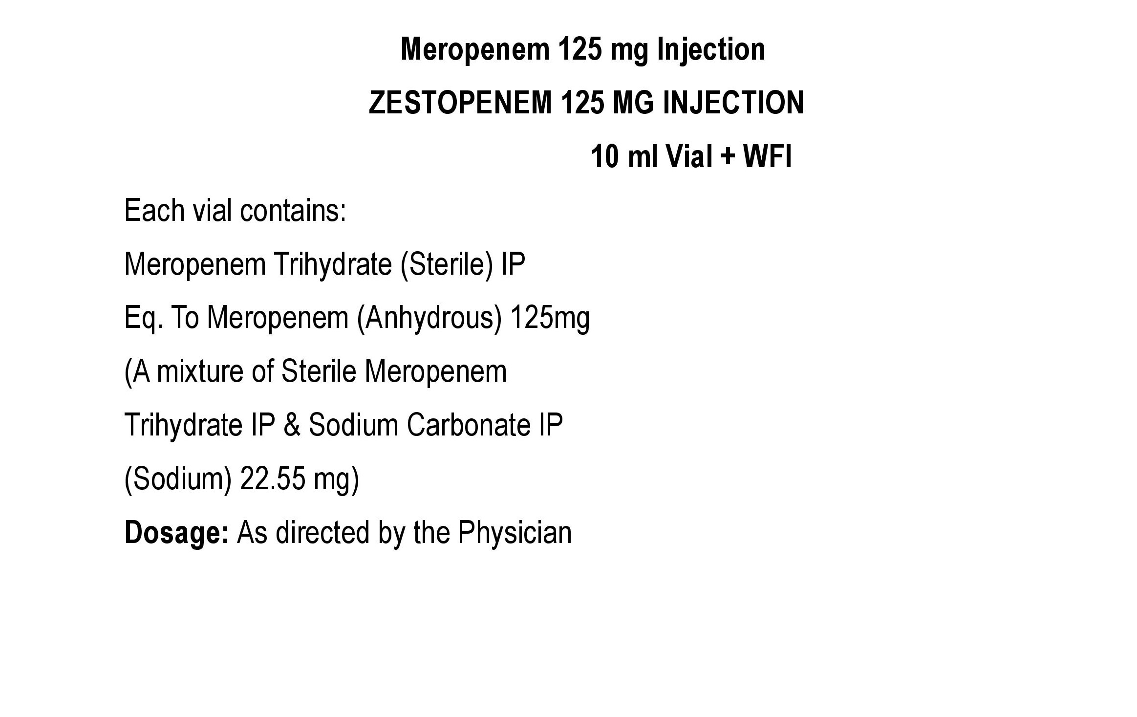 ZESTOPENEM 125 MG INJECTION